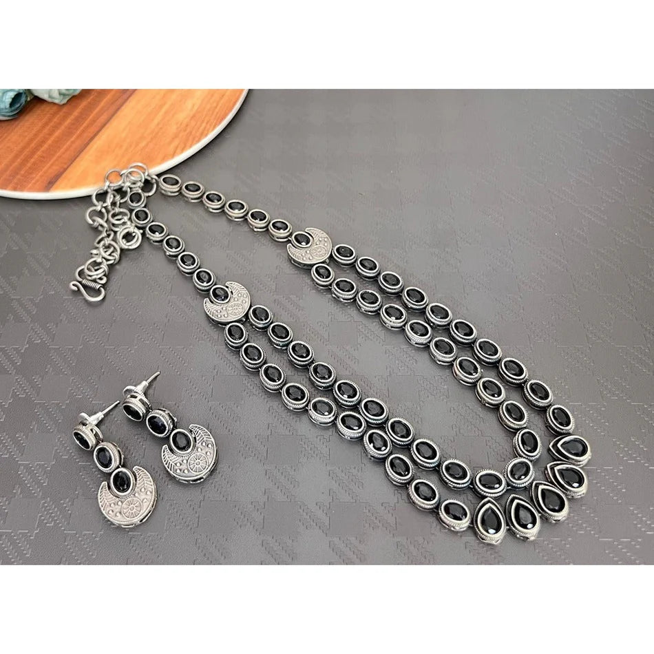 Darshana Jewels Oxidised Plated Royal Pota Stone Long Necklace Set
