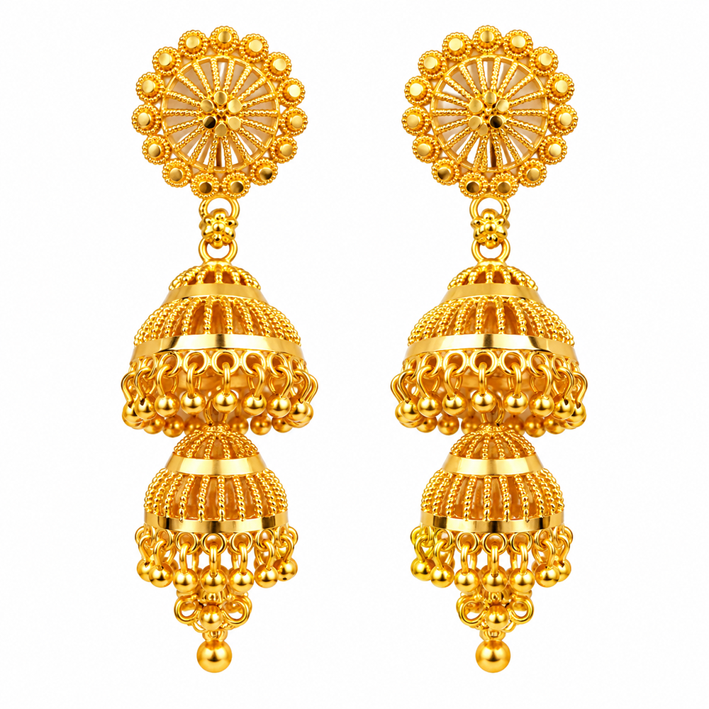 Urthn Traditional Gold Plated Double Layer Jhumki Earrings | Designer Indian Earrings for Women & Girls( Pack of 6)