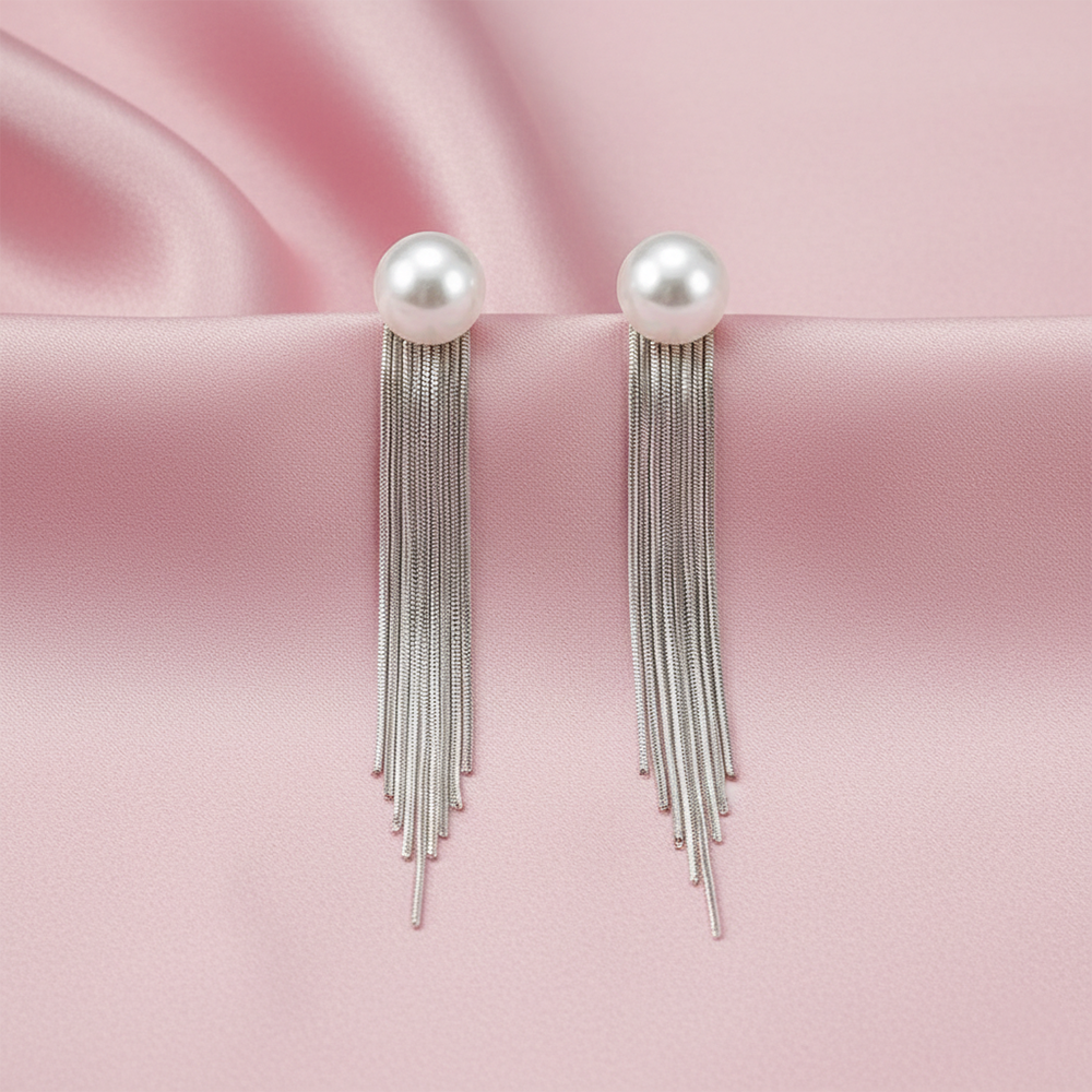 Urthn Luxe Round Pearl Classic Long Party Wear Earrings(Pack of 3)