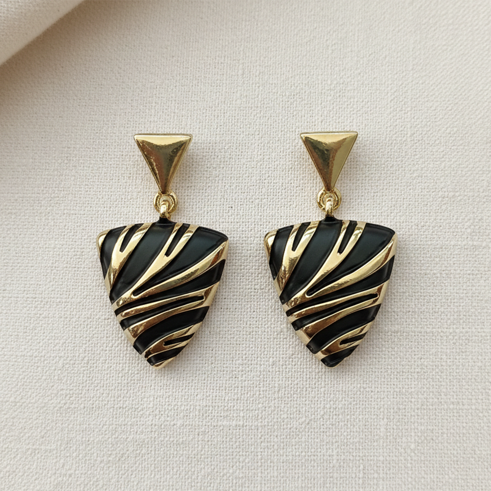 Urthn Elegant Black Enamel Statement Gold Plated Dangler Earrings(Pack of 3)