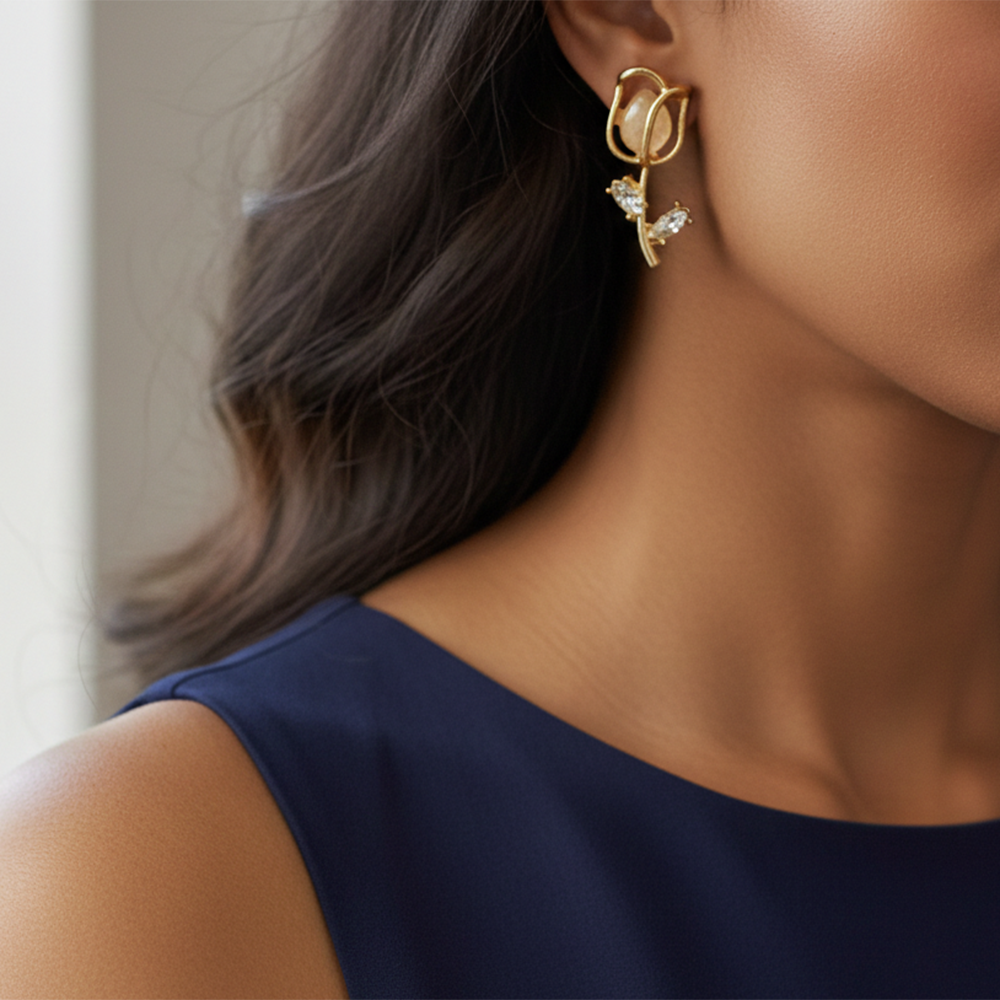 Urthn Stylish Gold Plated Tulip Earrings (Pack Of 6)
