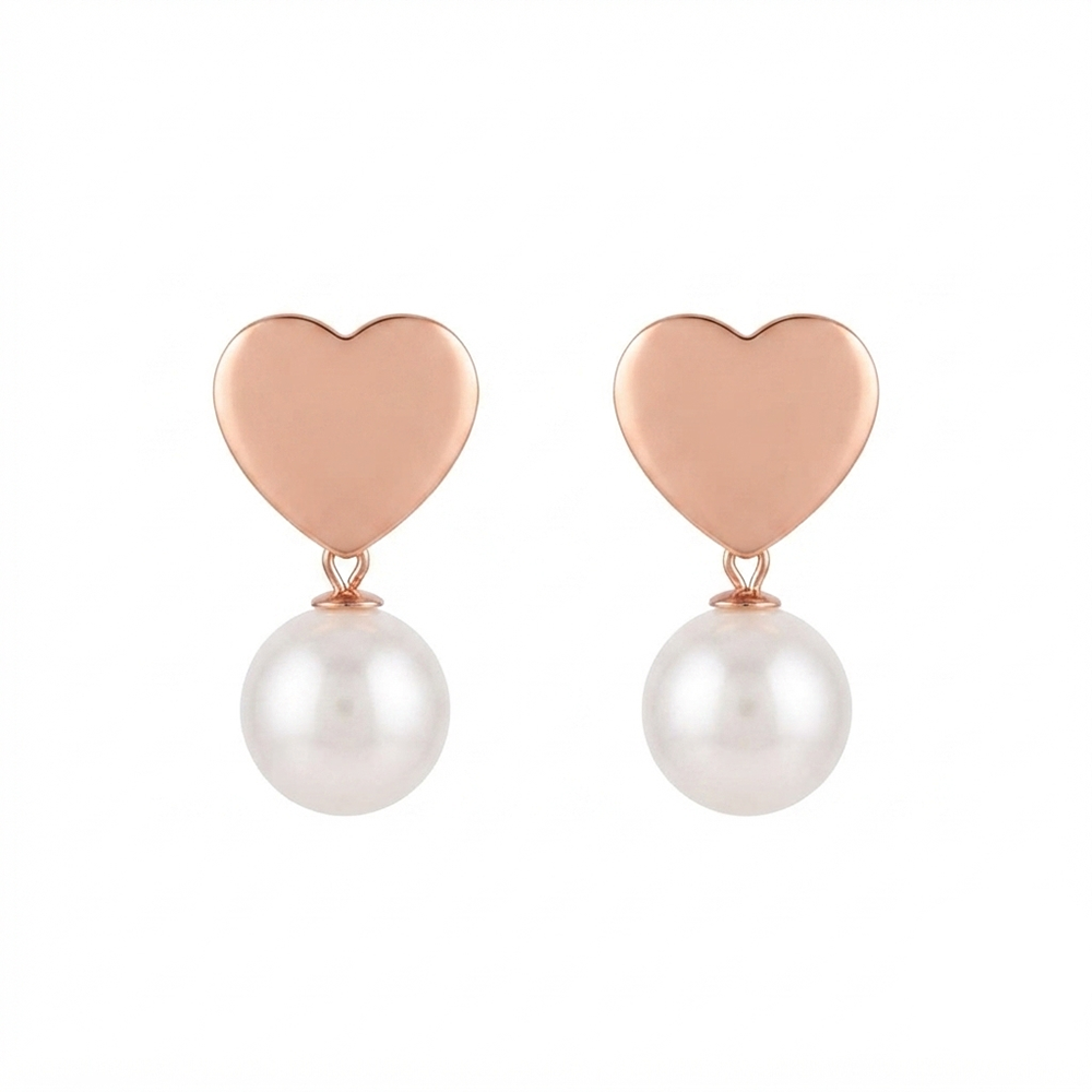 Darshana Jewels Rose Gold Plated Heart Pearl Stud Earrings for Women (Set of 6)