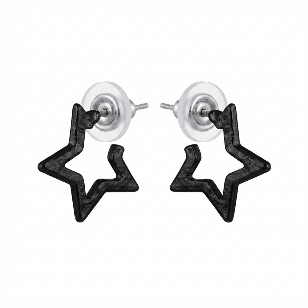 Darshana Jewels Trendy Black Star Geometric Hoop Earrings for Women (Set of 6)