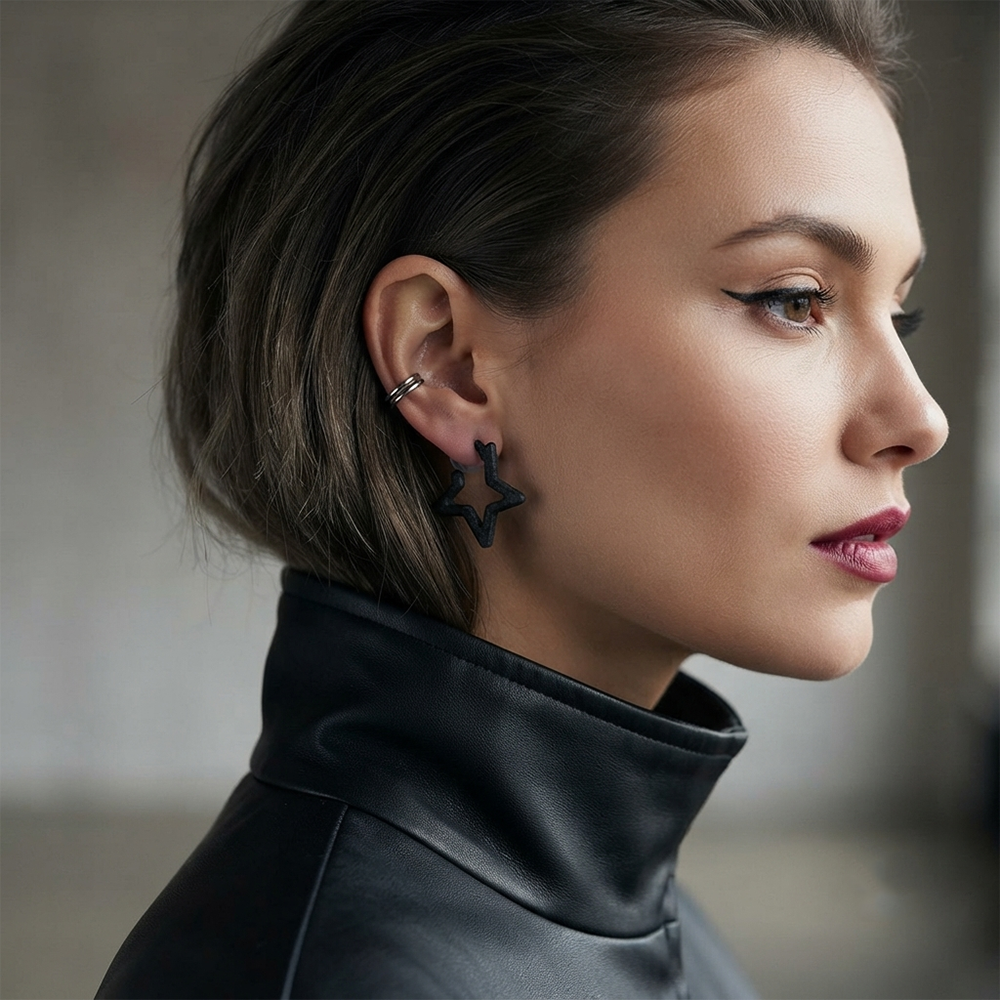 Darshana Jewels Trendy Black Star Geometric Hoop Earrings for Women (Set of 6)