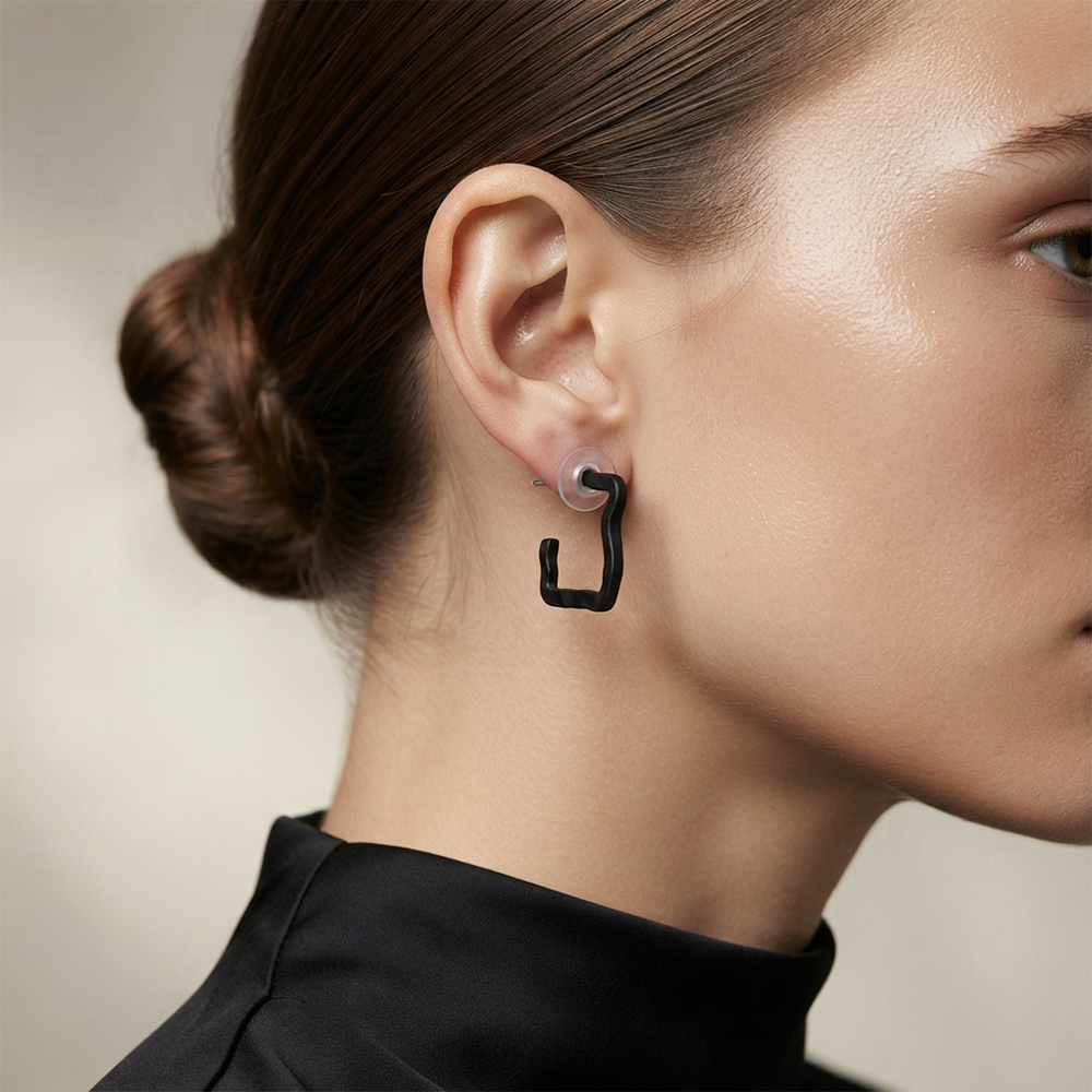 Darshana Jewels Trendy Black Geometric Hoop Earrings for Women (Set of 6)