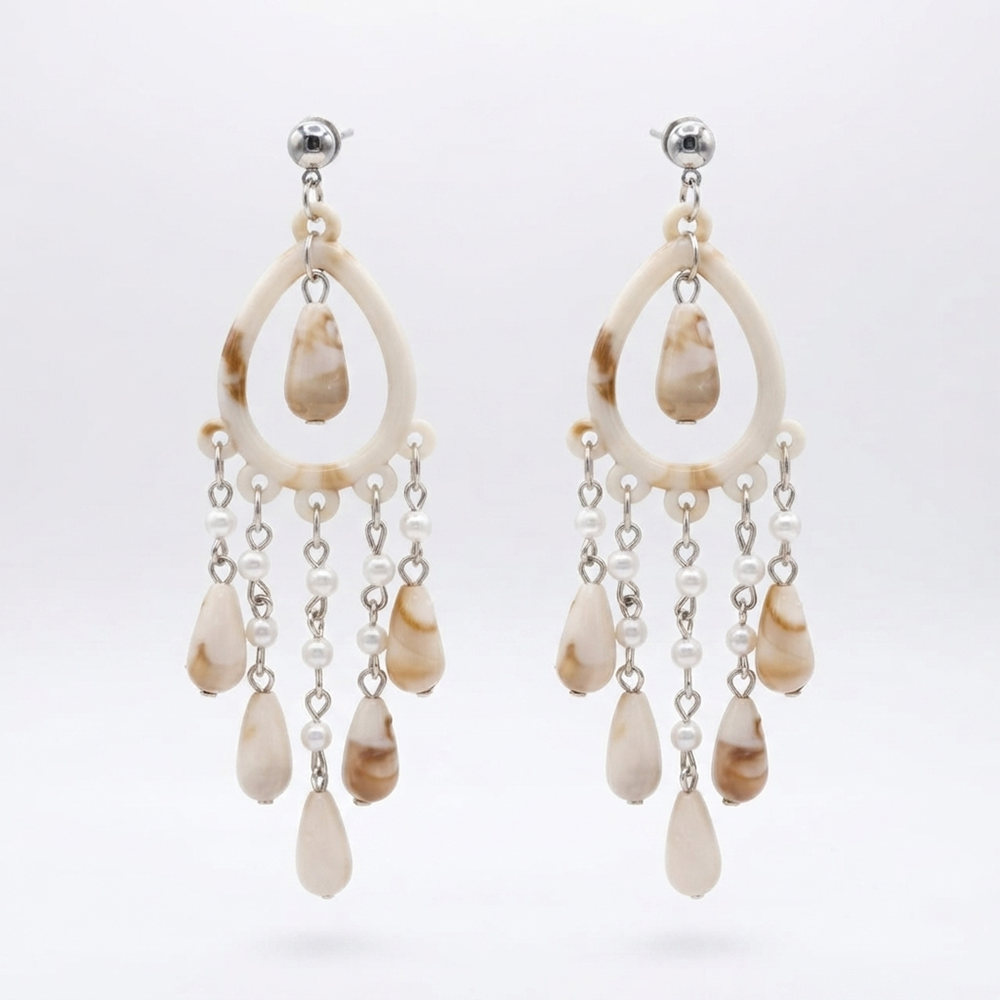 Darshana Jewels Bohemian Shell & Pearl Drop Dangler Earrings for Women (Set of 6)