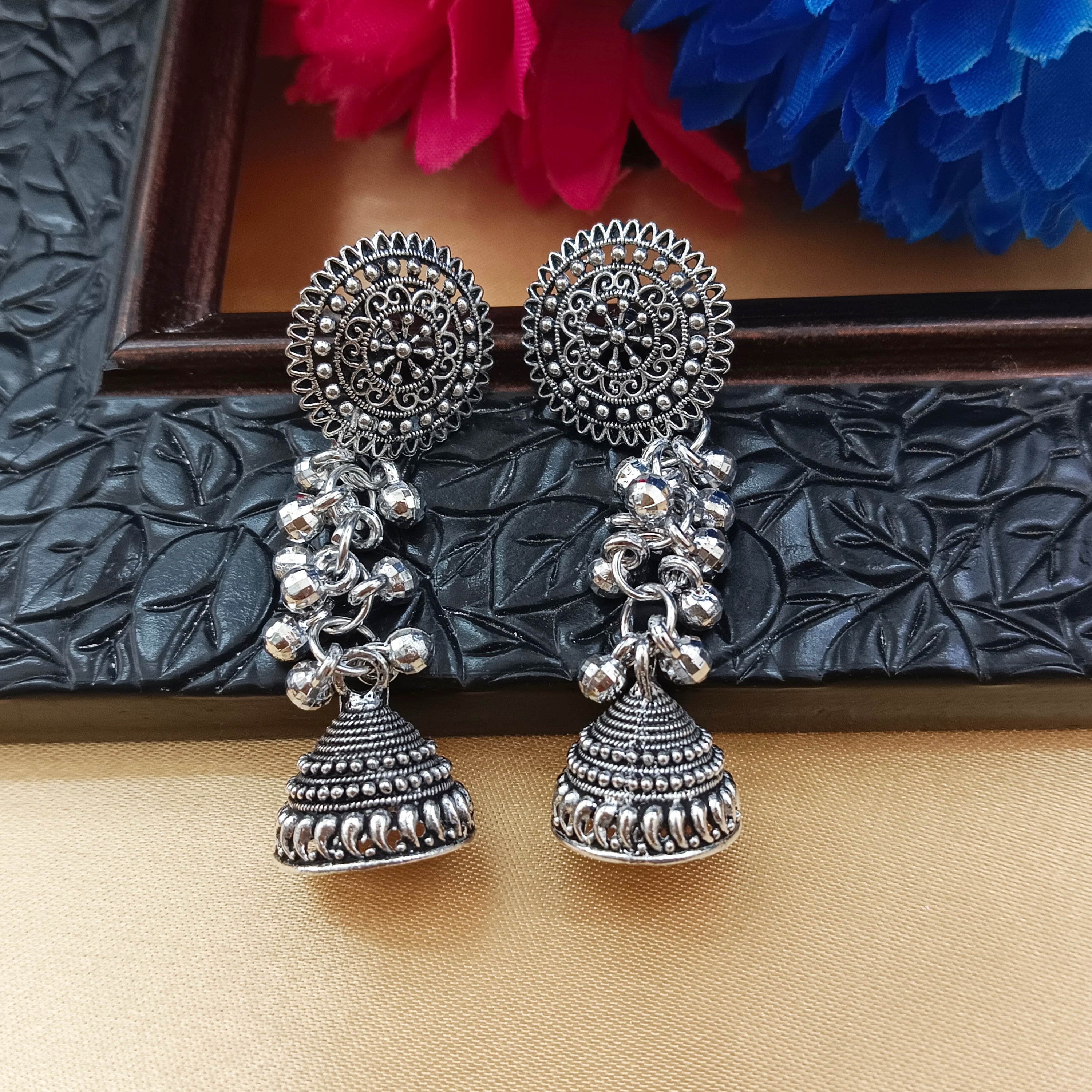 Darshana Jewels Oxidised Plated Ghughroo Jhumki Earrings(Pack of 6)