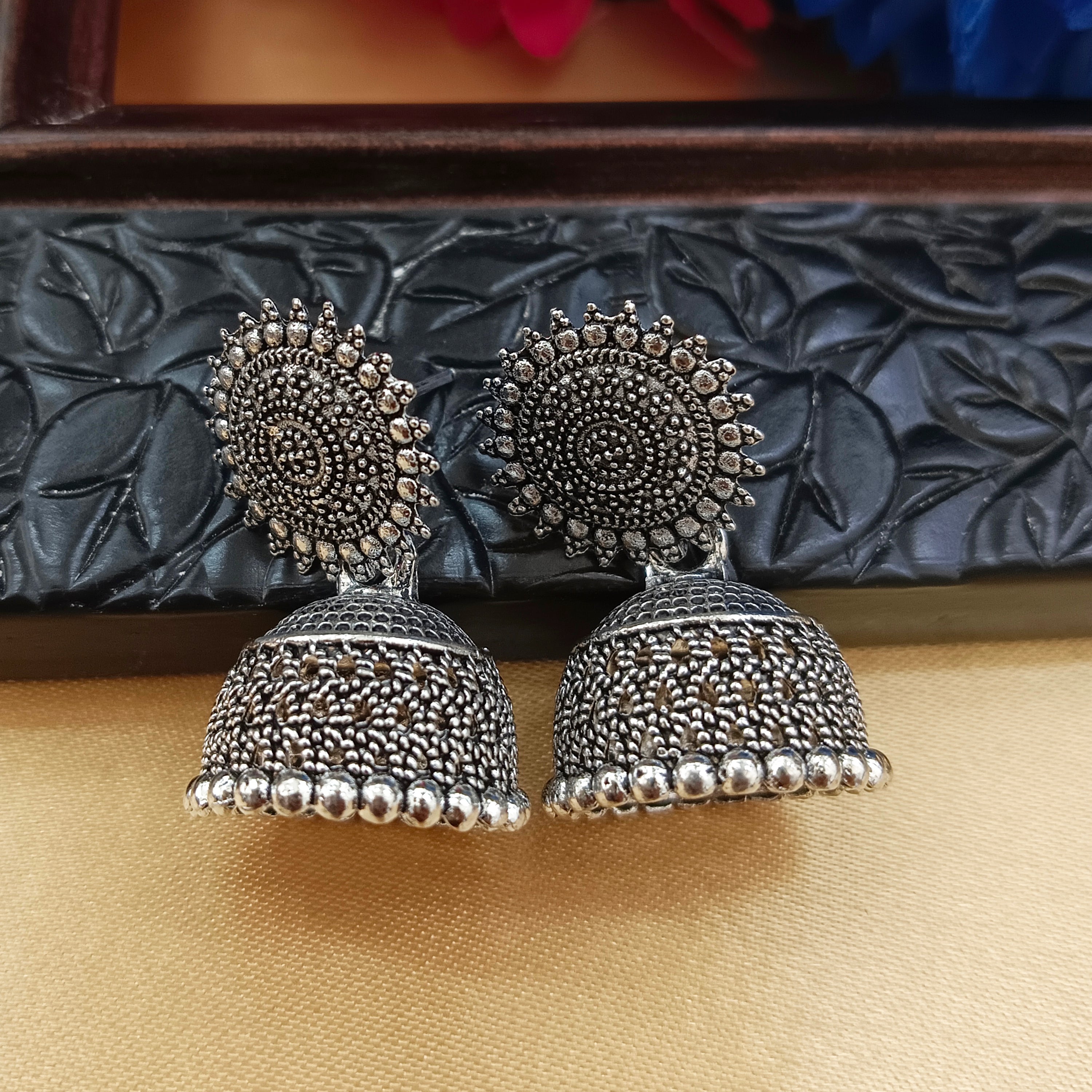 Darshana Jewels Oxidised Plated Round Shape Jhumki Earrings(Pack of 6)
