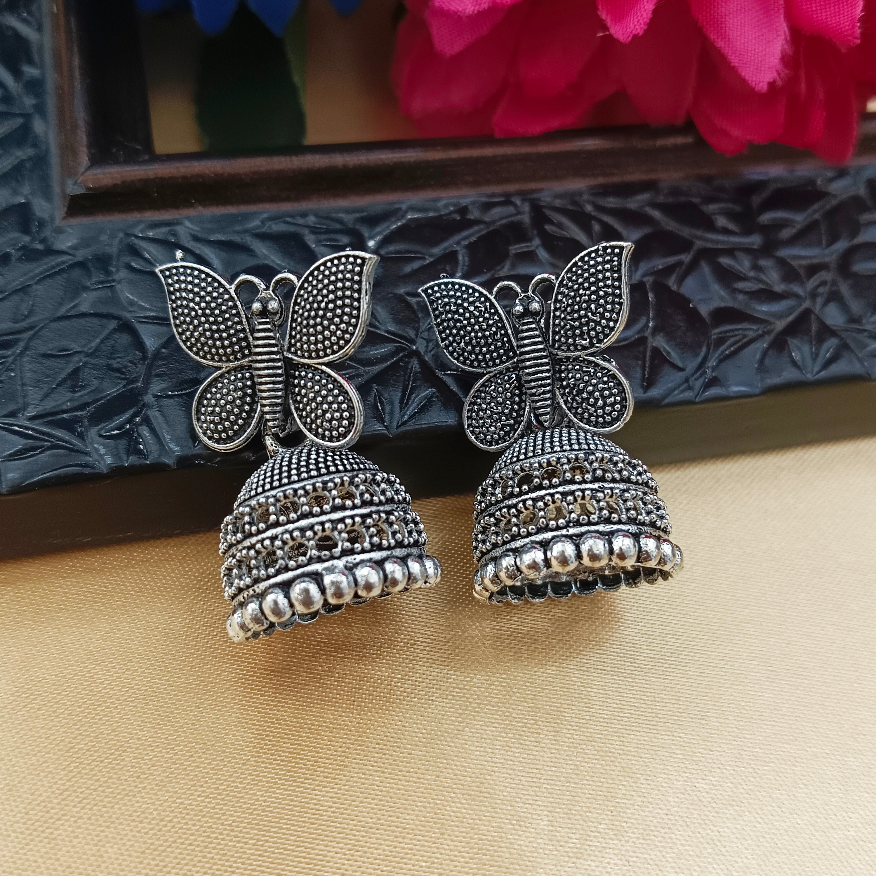 Darshana Jewels Oxidised Plated Butterfly Jhumki Earrings(Pack of 6)