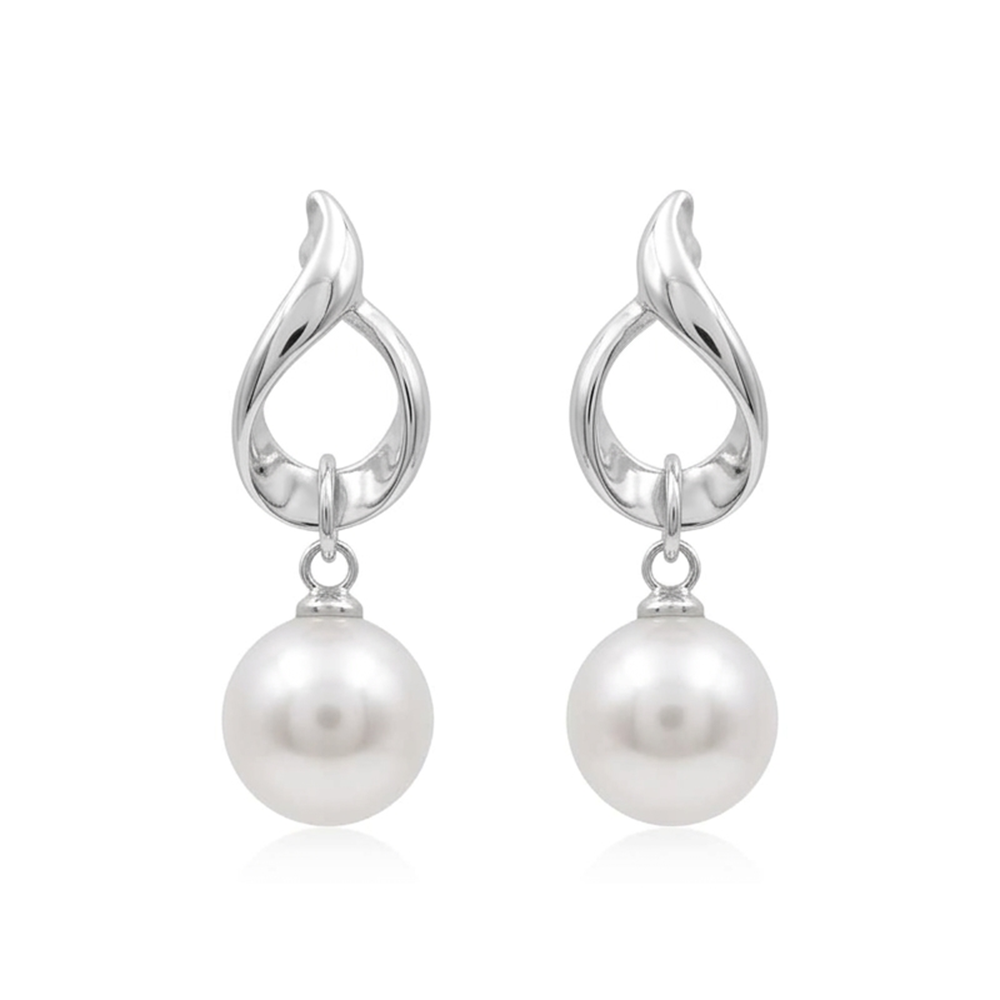 Urthn Elegant Silver Twist Pearl Drop Earrings(Pack of 6)