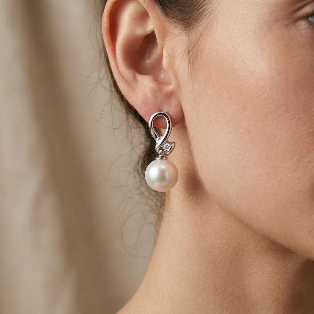 Urthn Elegant Silver Loop Pearl Drop Earrings with Stone Accent(Pack of 6)