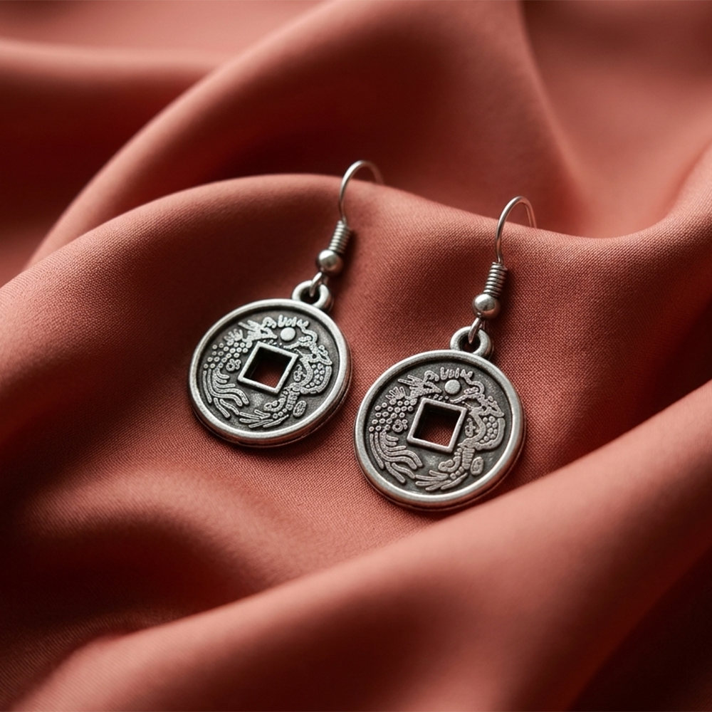 Urthn Modern Silver-Toned Coin Shape Earrings for Women