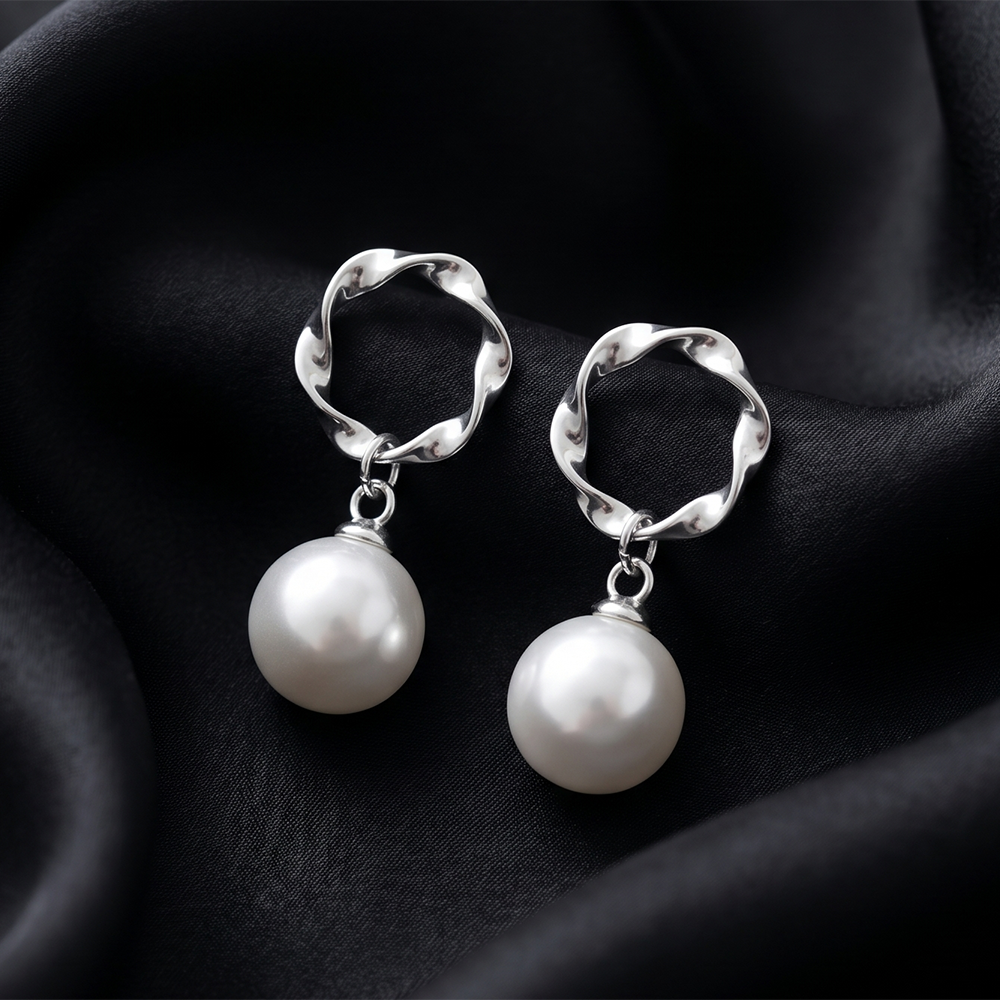 Urthn Statement Silver Plated Pearl Stud Earrings For Women