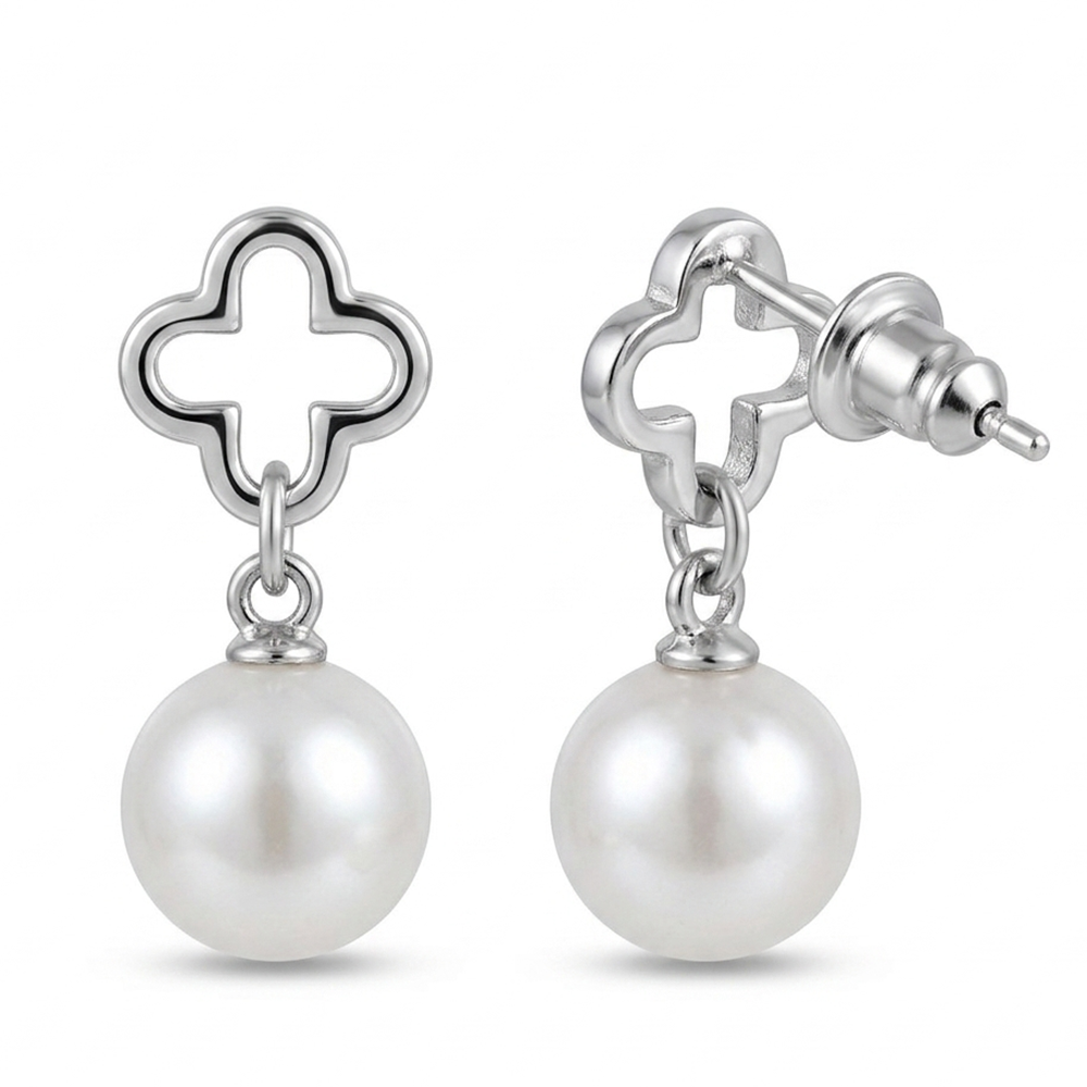 Urthn Eye-Catching Silver Plated Pearl Stud Earrings(Pack of 6)