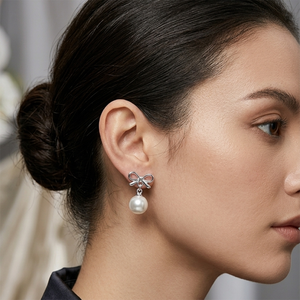 Urthn Eye-Catching Silver Plated Pearl Stud Earrings(Pack of 6)
