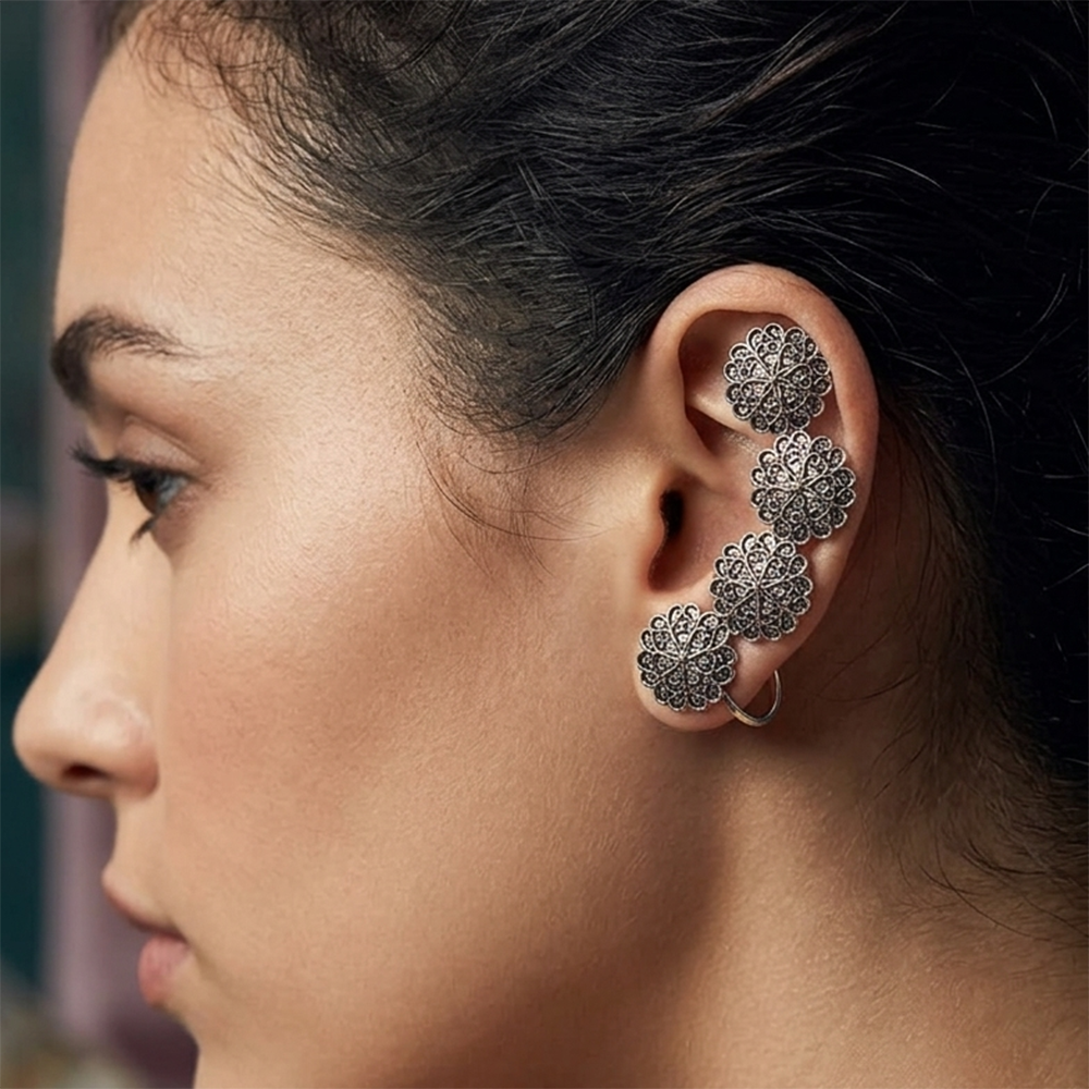 Darshana Jewels Oxidised Plated Floral Ear Cuff For Women And Girls(Pack of 6)