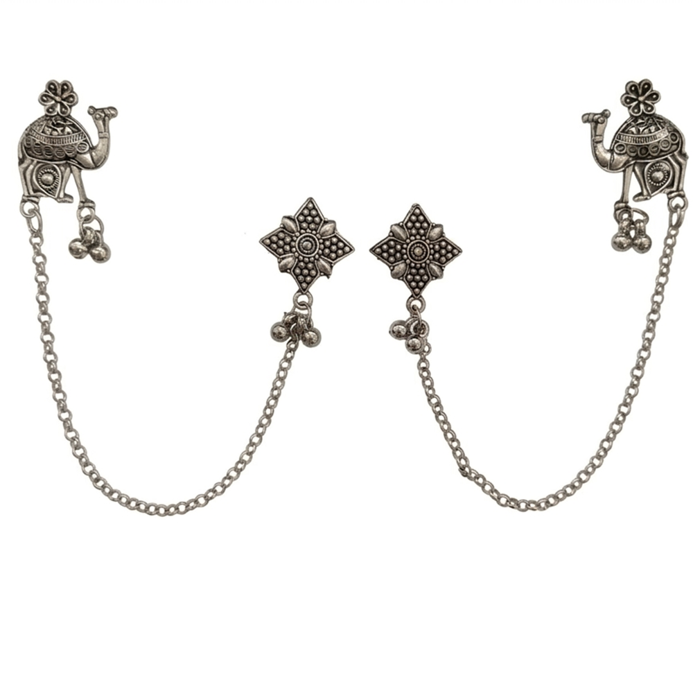 Urthn Oxidised Camel Indo Western Chain Ear Cuff Earrings(Pack of 6)