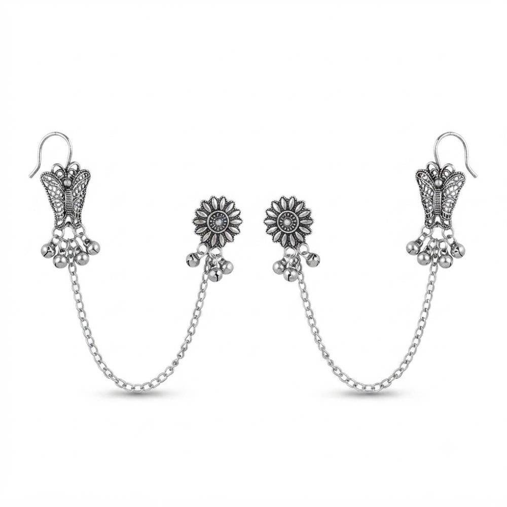 Urthn Stylish Oxidised Ear Cuffs with Butterfly Motif for Women Traditional Fashion Jewellery(Pack of 12)