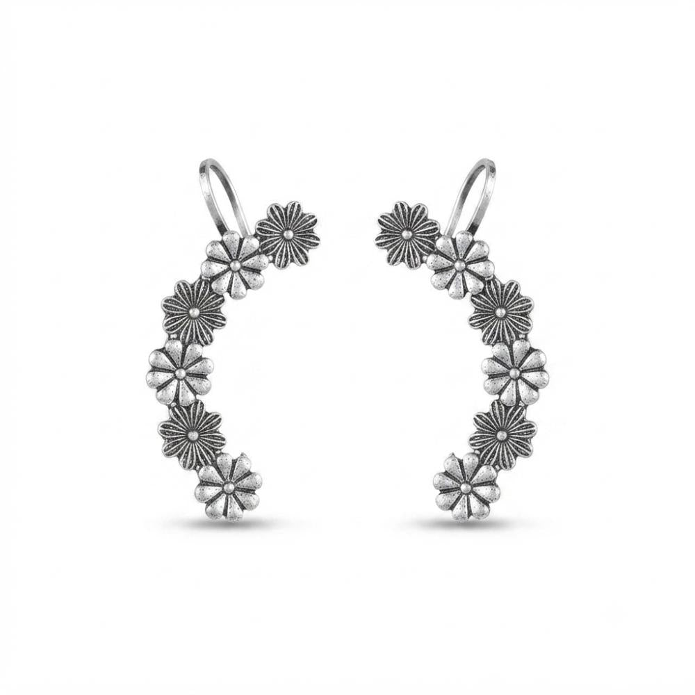 Urthn Stylish Oxidised Ear Cuffs with Floral Motif for Women Traditional Fashion Jewellery(Pack of 12)