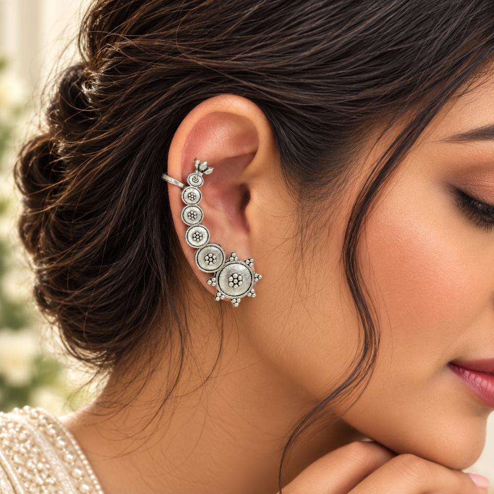 Urthn Stylish Oxidised Ear Cuffs for Women Traditional Fashion Jewellery(Pack of 12)