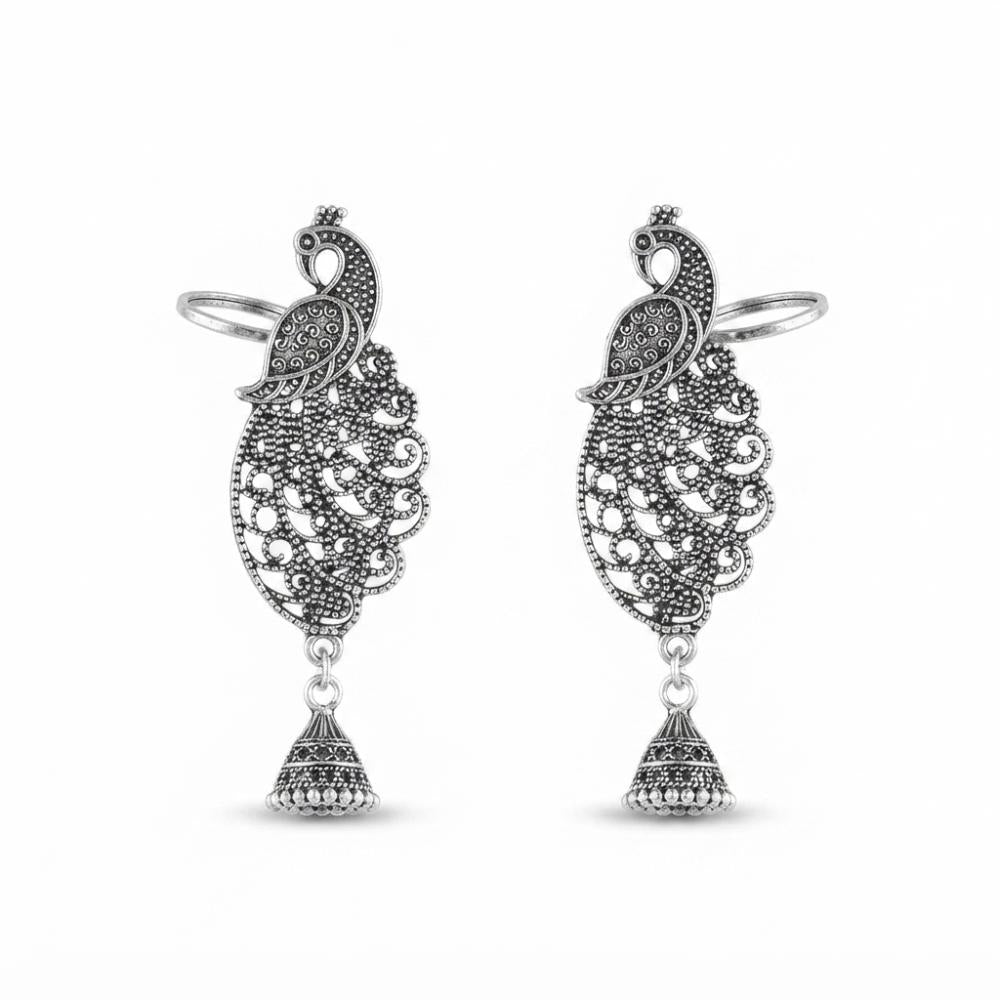 Urthn Stylish Oxidised Ear Cuffs with Peacock Motif for Women Traditional Fashion Jewellery(Pack of 12)