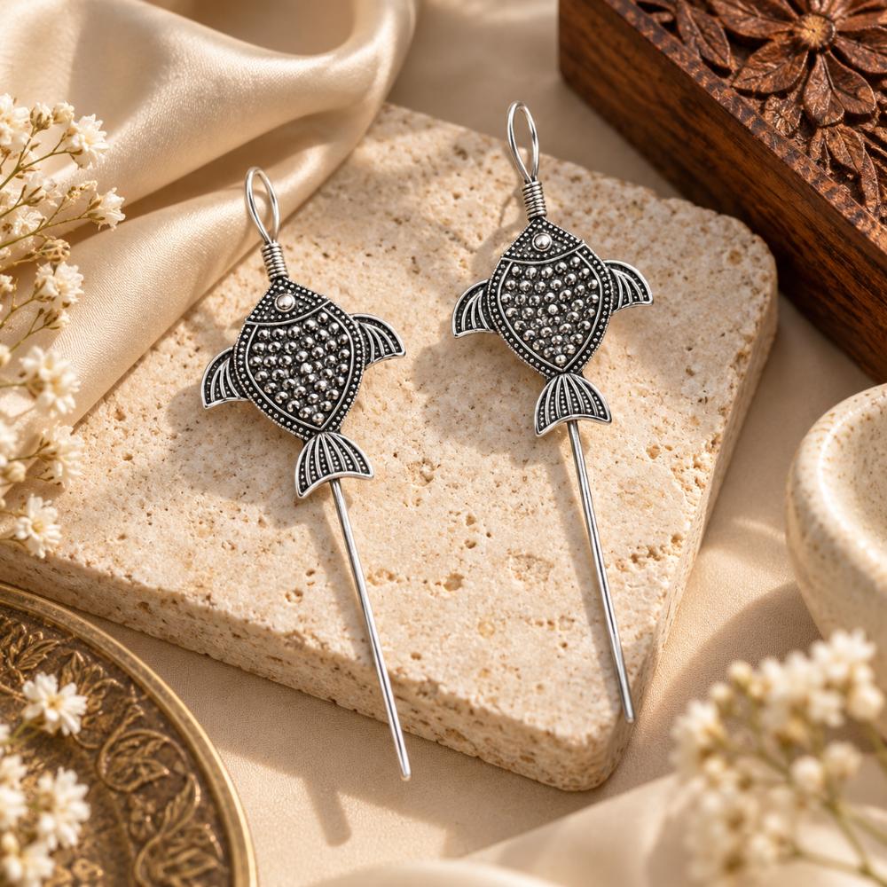 Urthn Stylish Oxidised Ear Cuffs with Fish Motif for Women Traditional Fashion Jewellery