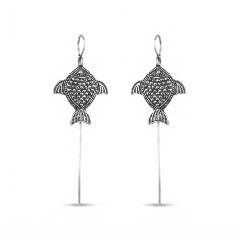 Urthn Stylish Oxidised Ear Cuffs with Fish Motif for Women Traditional Fashion Jewellery(Pack of 12)