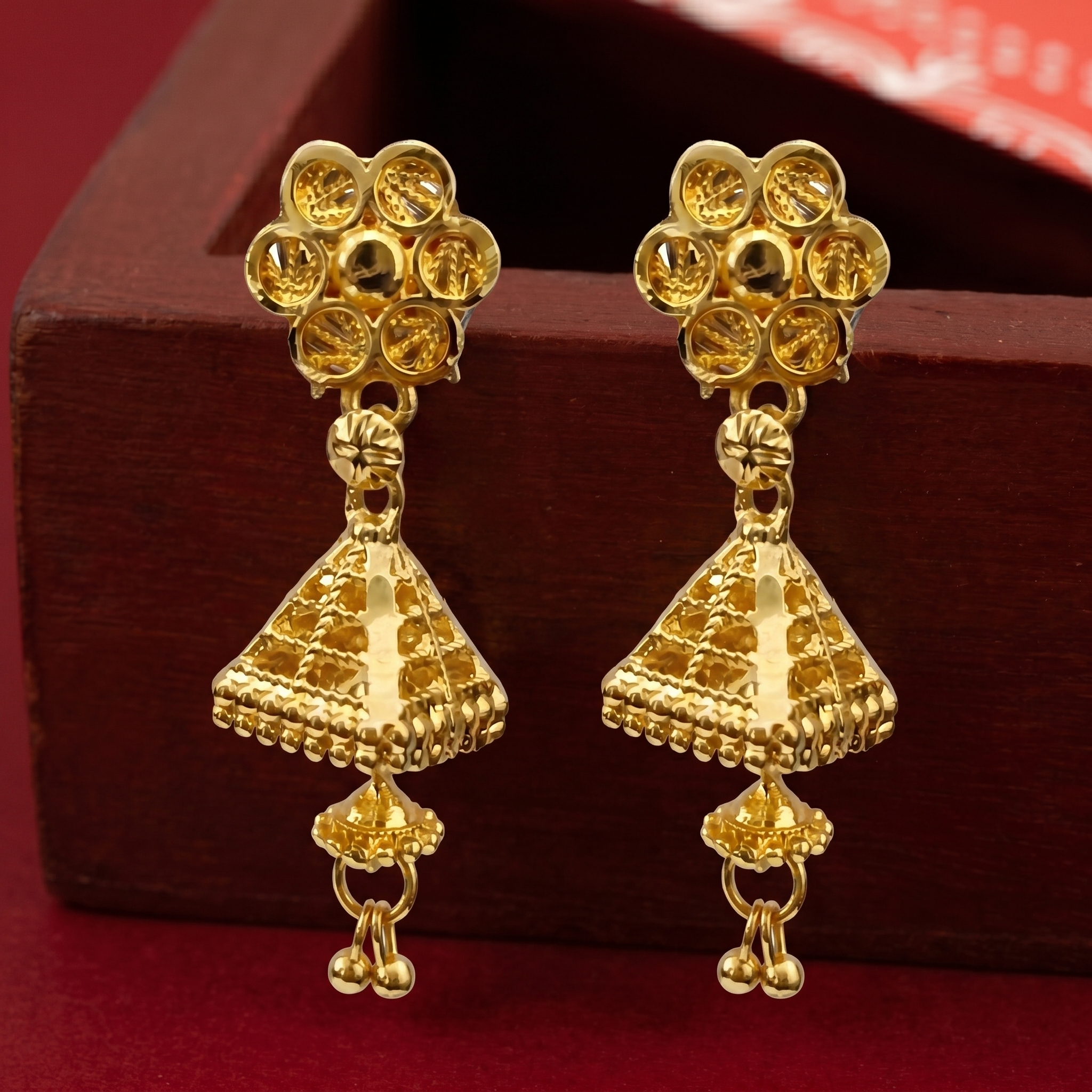 Darshana Jewels Elegant Gold Plated Floral Jhumka Drop Earrings(Pack Of 6)