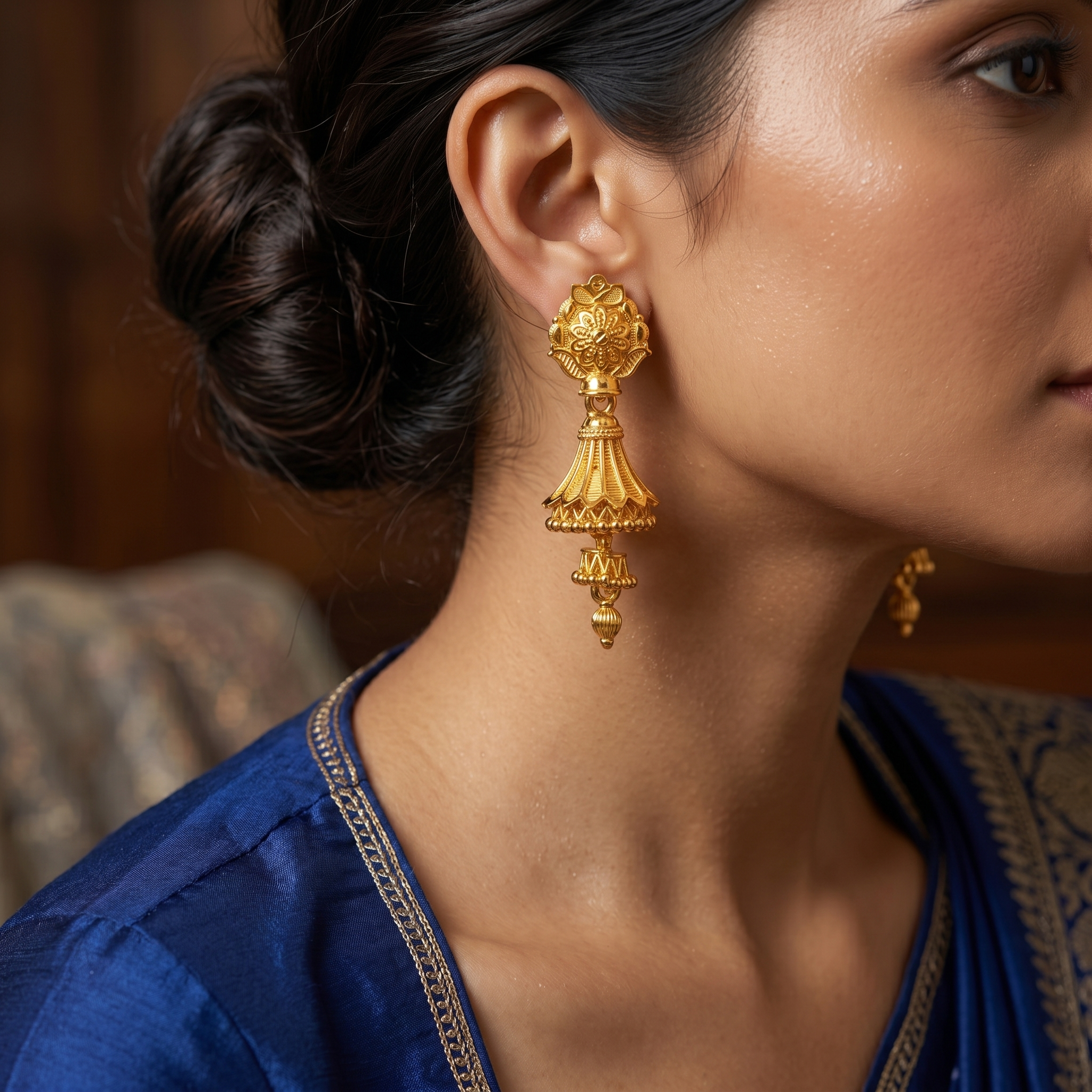Darshana Jewels Elegant Gold Plated Floral Double Jhumka Drop Earrings(Pack Of 6)
