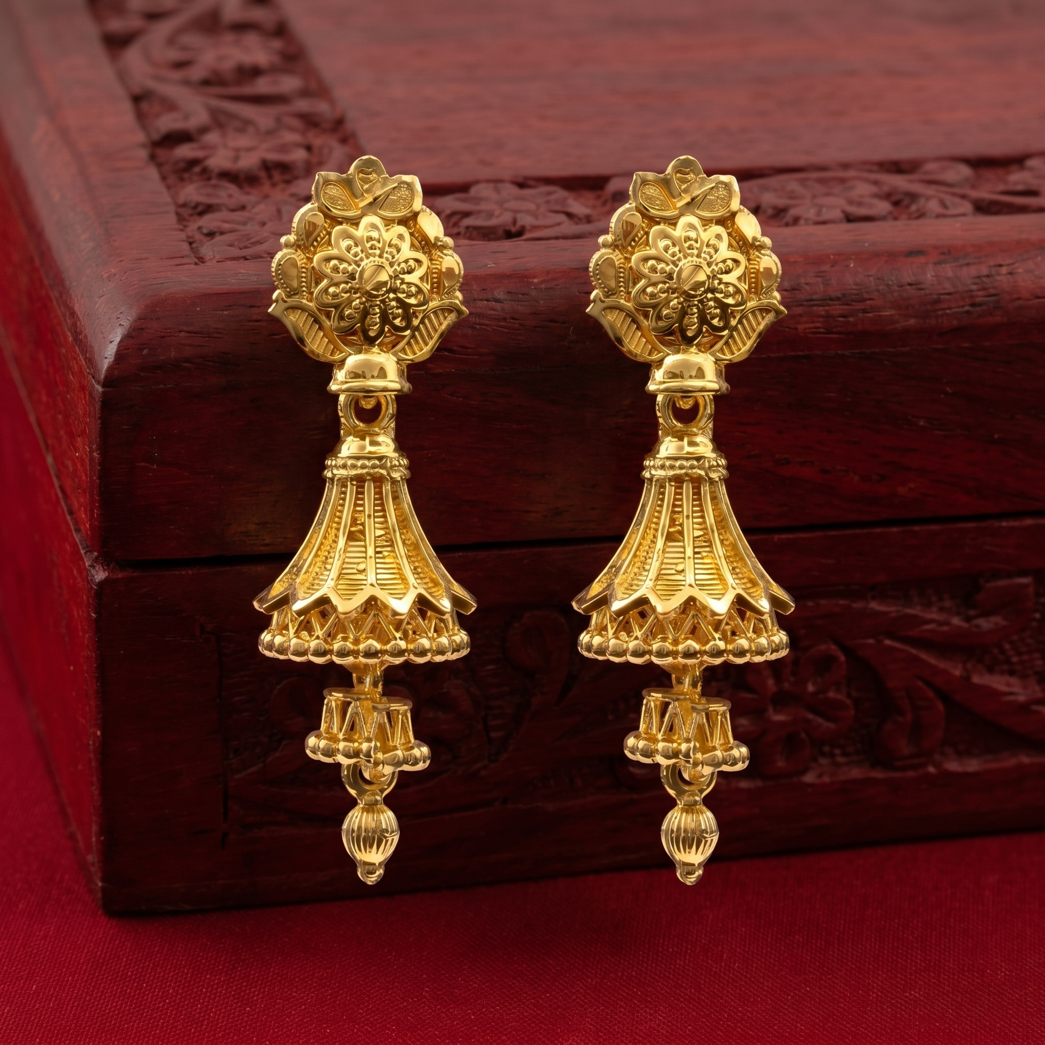 Darshana Jewels Elegant Gold Plated Floral Double Jhumka Drop Earrings(Pack Of 6)