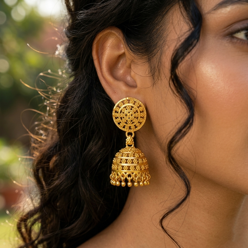 Darshana Jewels Elegant Gold Plated Floral Jhumka Drop Earrings(Pack Of 6)
