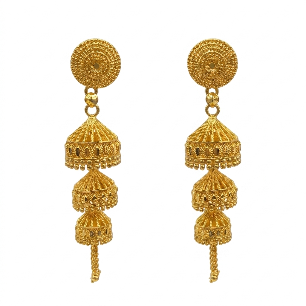 Darshana Jewels Elegant Gold Plated Floral Three Layer Jhumka Drop Earrings(Pack Of 6)