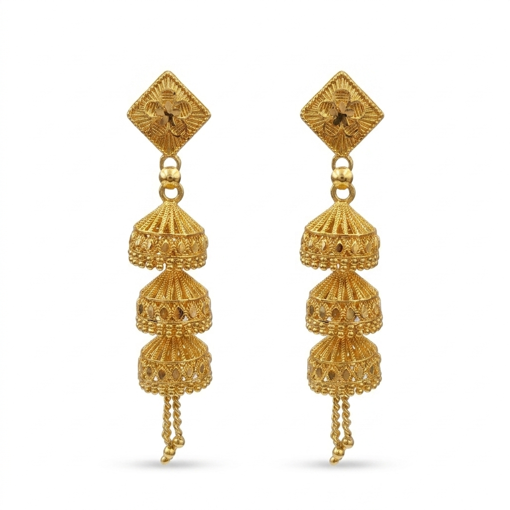 Darshana Jewels Elegant Gold Plated Floral Three Layer Jhumka Drop Earrings(Pack Of 3)