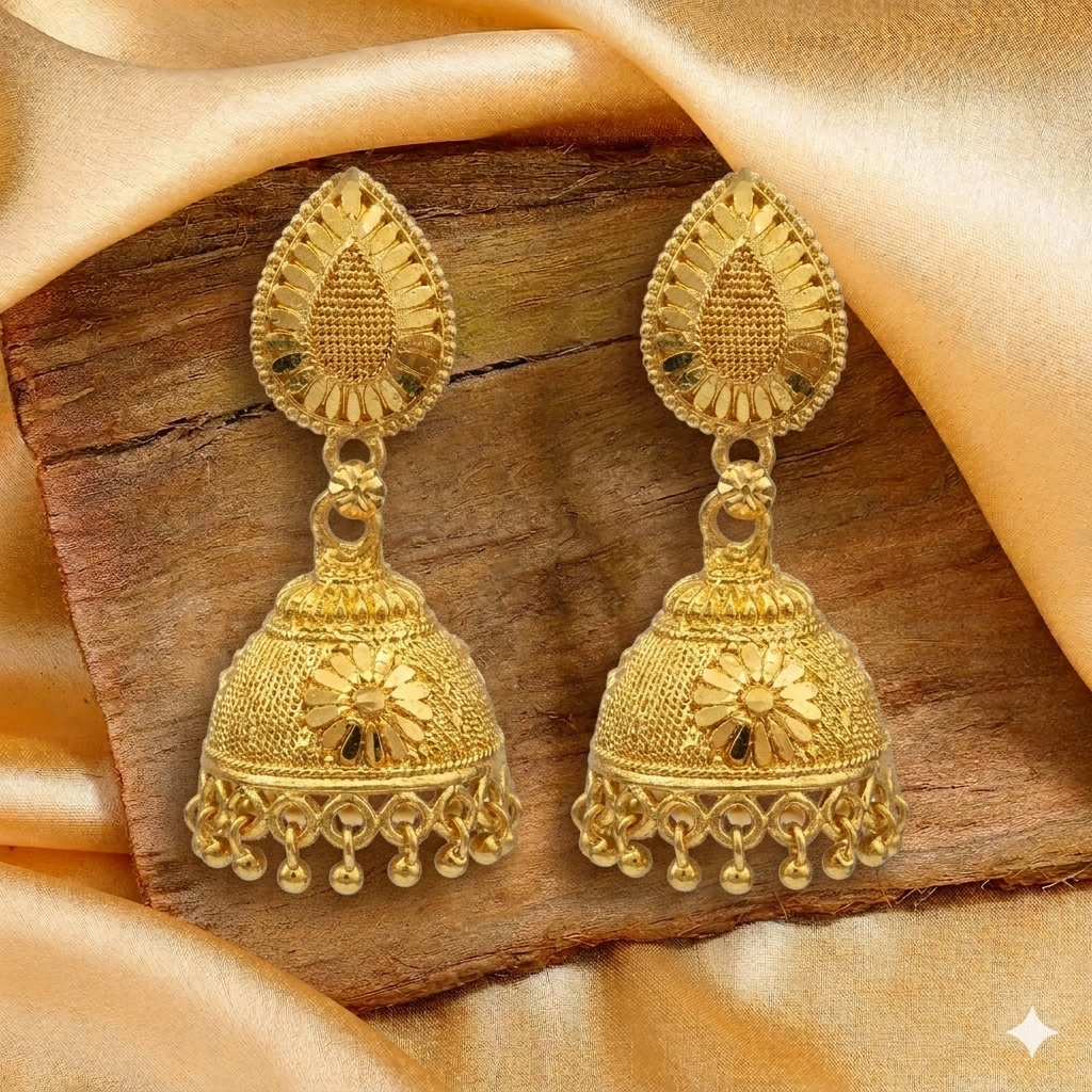 Darshana Jewels Elegant Gold Plated Floral Jhumka Drop Earrings(Pack Of 6)