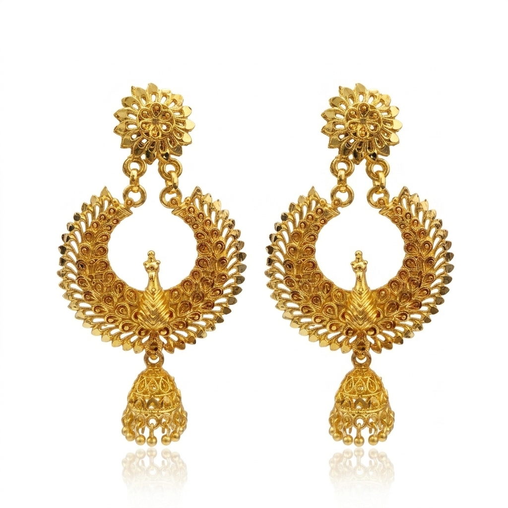 Darshana Jewels Elegant Gold Plated Peacock Jhumka Drop Earrings(Pack Of 6)