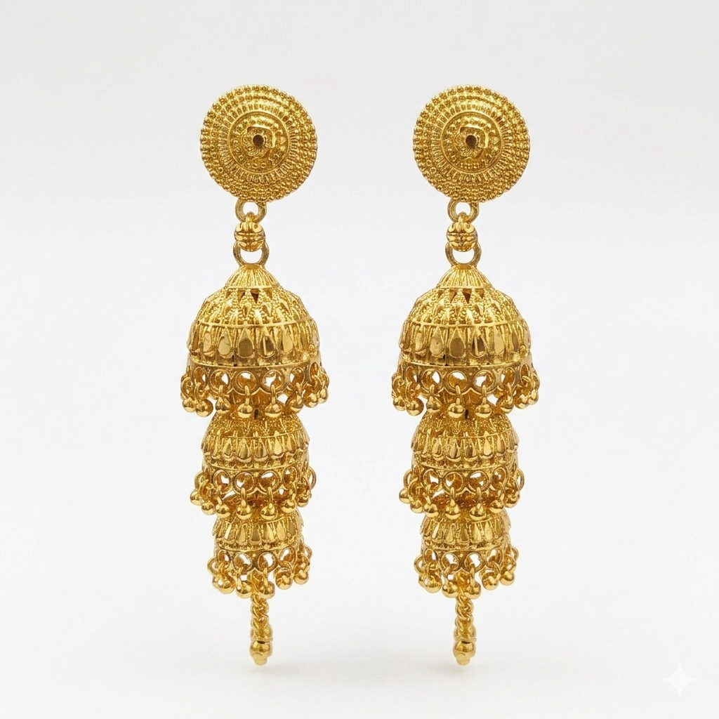 Darshana Jewels Elegant Gold Plated Floral Three Layer Jhumka Drop Earrings(Pack Of 6)