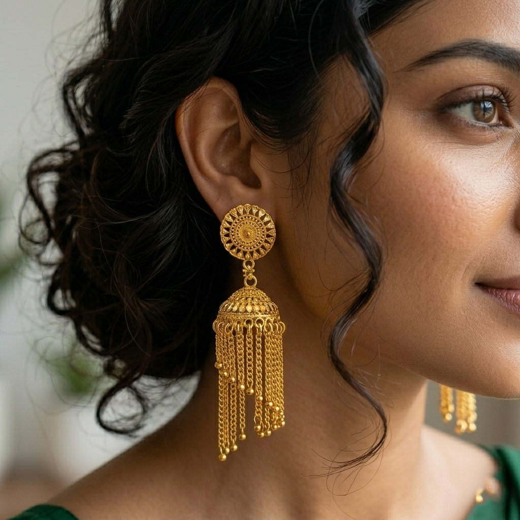 Darshana Jewels Elegant Gold Plated Floral Jhumka Drop Earrings(Pack Of 6)