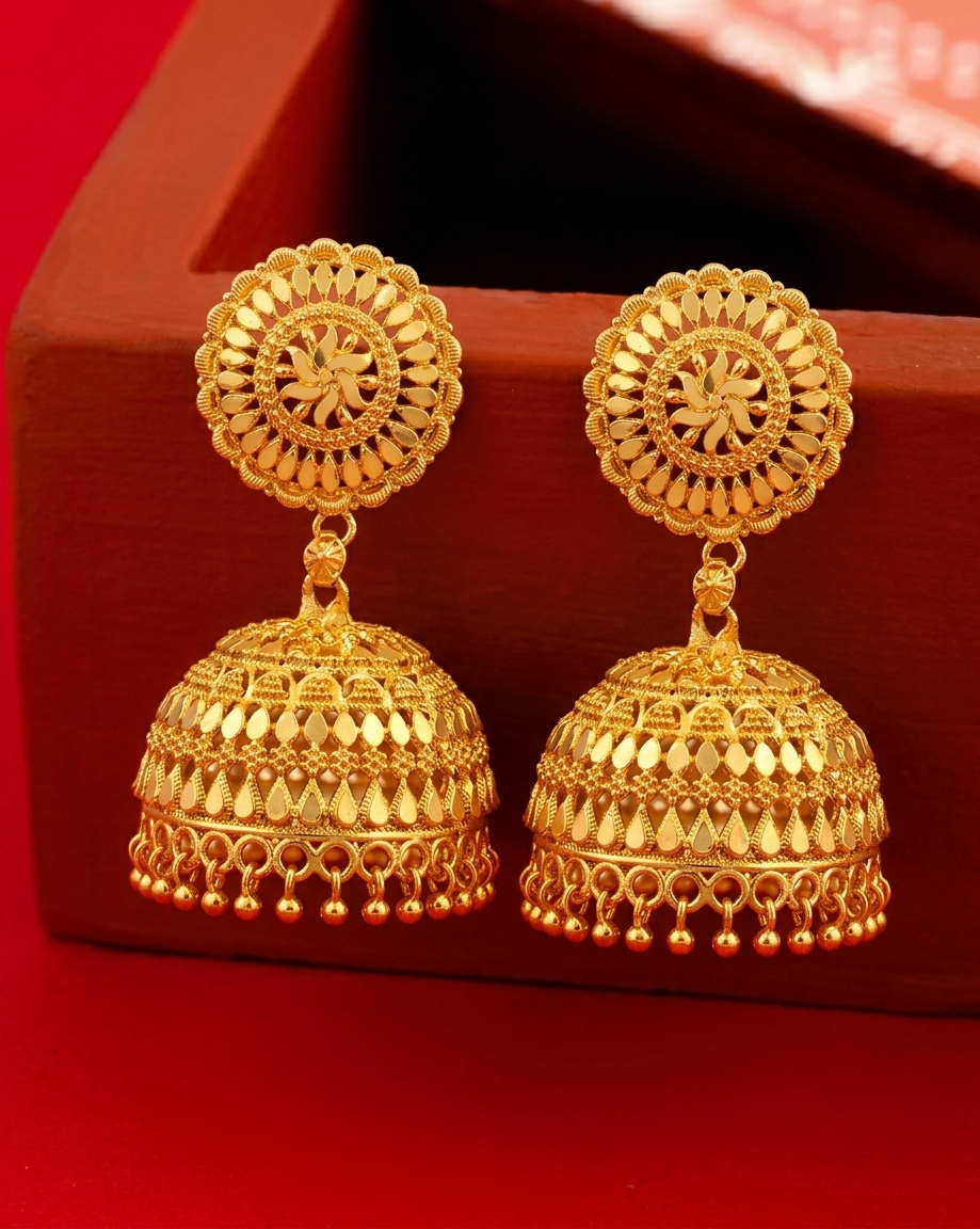 Darshana Jewels Elegant Gold Plated Floral Jhumka Drop Earrings(Pack Of 6)