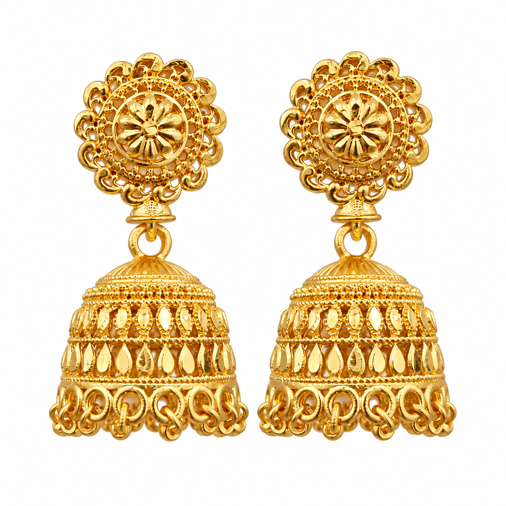 Urthn Timeless Gold Plated Jhumki Earrings | Elegant Traditional Jewellery for Weddings & Festive Occasions( Pack of 6)
