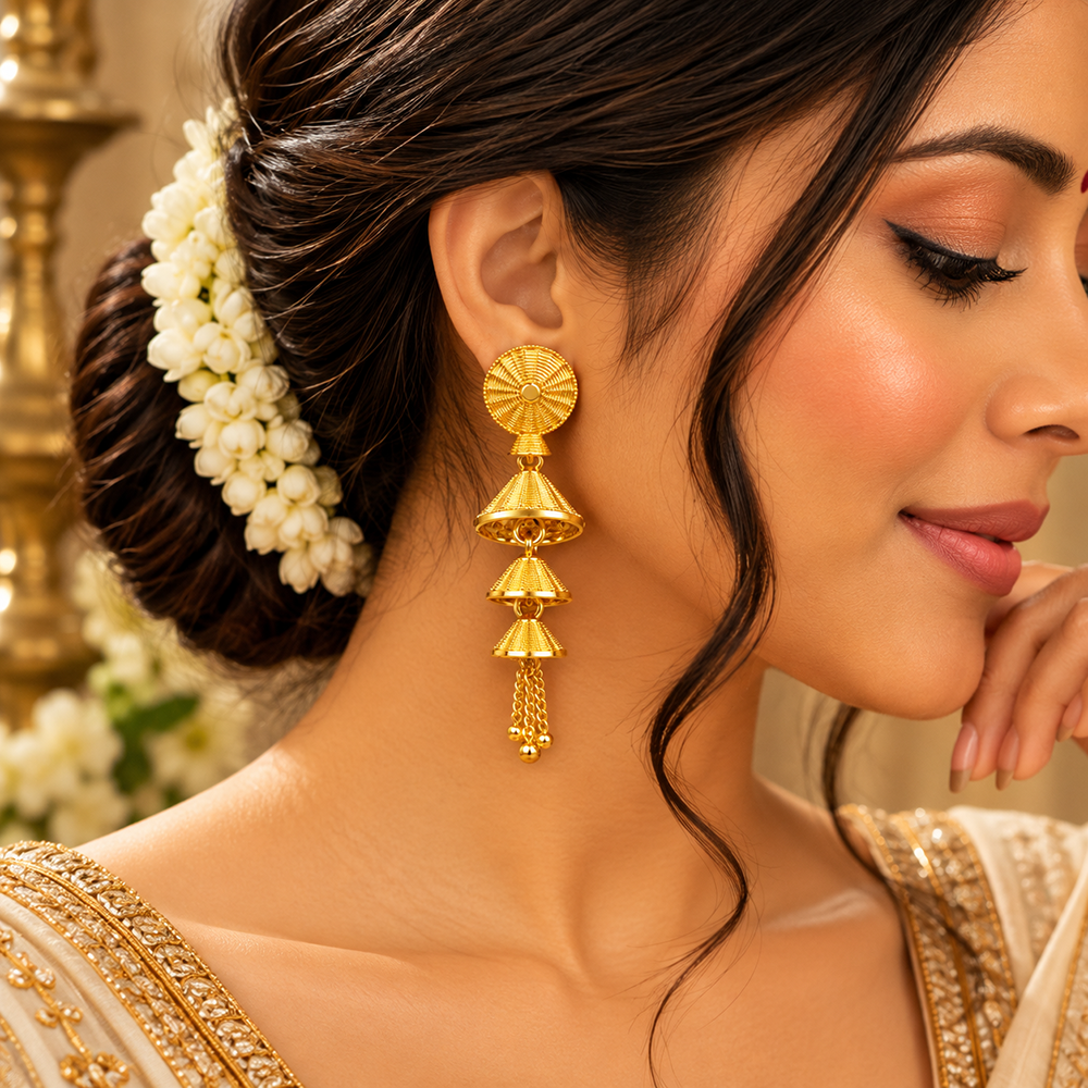 Urthn Traditional Gold Plated Multi Layer Jhumki Earrings | Designer Indian Earrings for Women & Girls( Pack of 6)