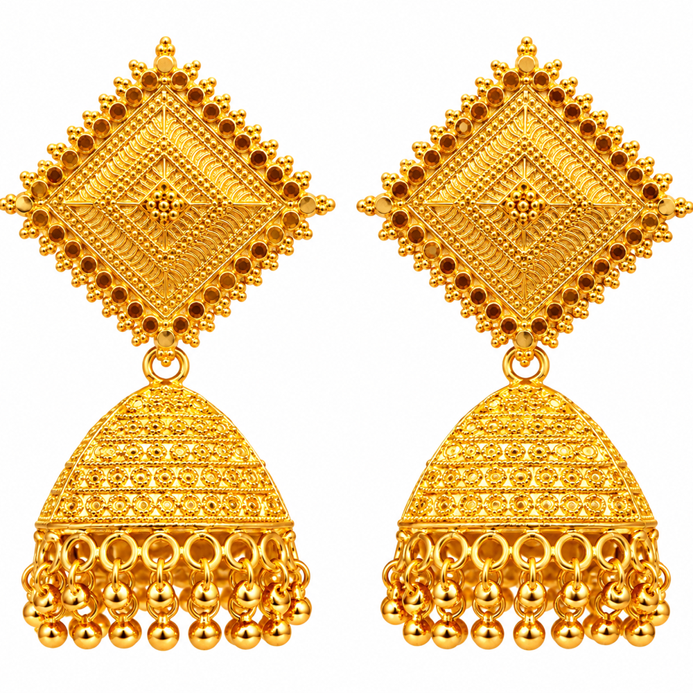 Urthn Heritage Inspired Gold Plated Jhumka Earrings with Long chain Tassels( Pack of 6)