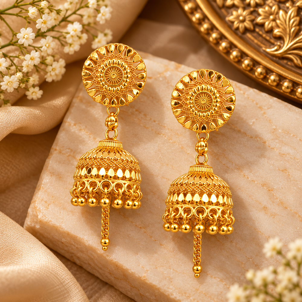 Urthn Stylish Gold Plated Jhumka Earrings | Traditional Fashion Jewellery for Festive & Party Wear