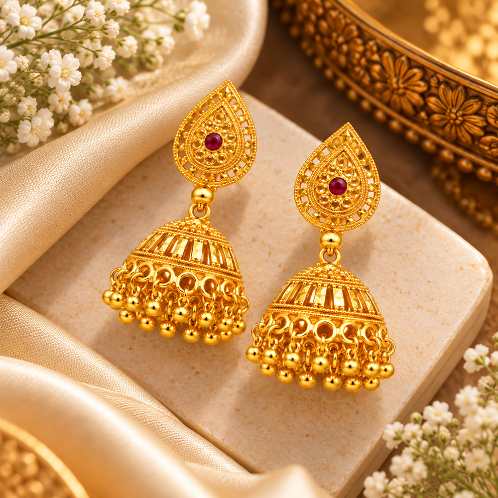 Urthn Stylish Gold Plated Jhumka Earrings | Traditional Fashion Jewellery for Festive & Party Wear