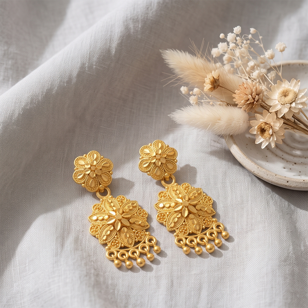 Darshana Jewels Gold Plated Traditional Small Dangler Earrings