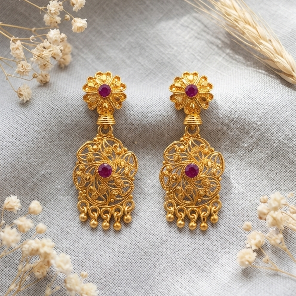 Darshana Jewels Gold Plated Traditional Small Dangler Earrings(Pack Of 6)