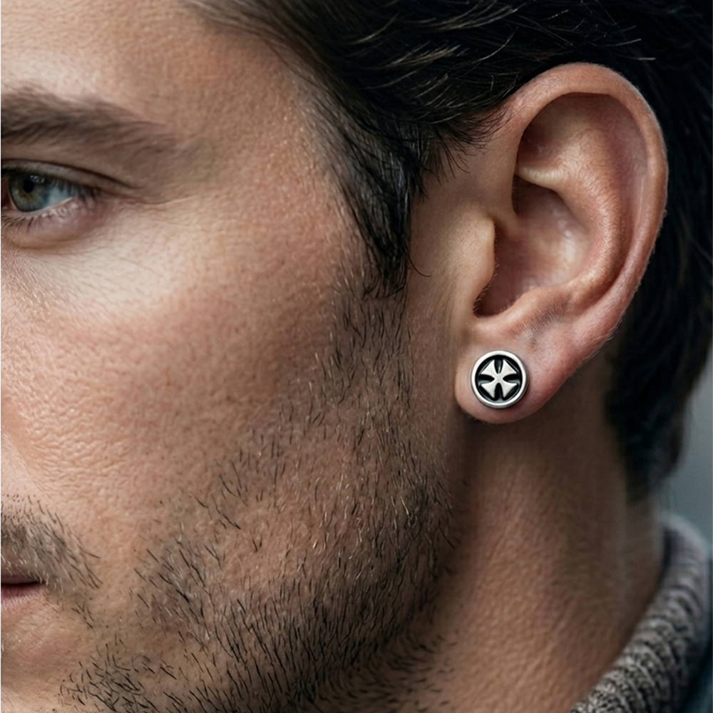 Urthn Black Stud Mens Earrings (1 PC)(Pack of 12)