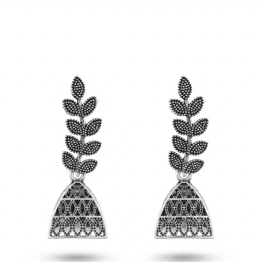 Urthn Oxidised Silver Plated Traditional Jhumki Earrings for Women(Pack Of 6)