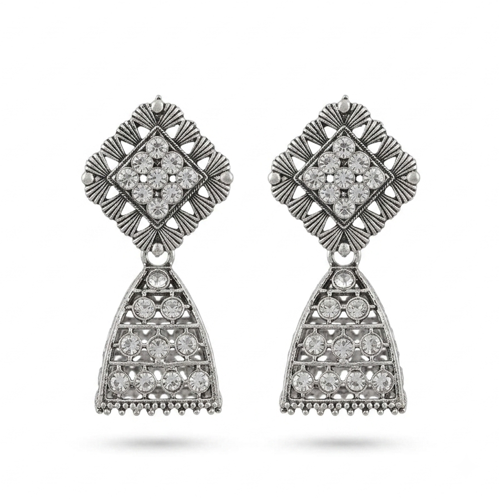 Urthn Oxidised Silver Plated Traditional Jhumki Earrings for Women(Pack Of 6)