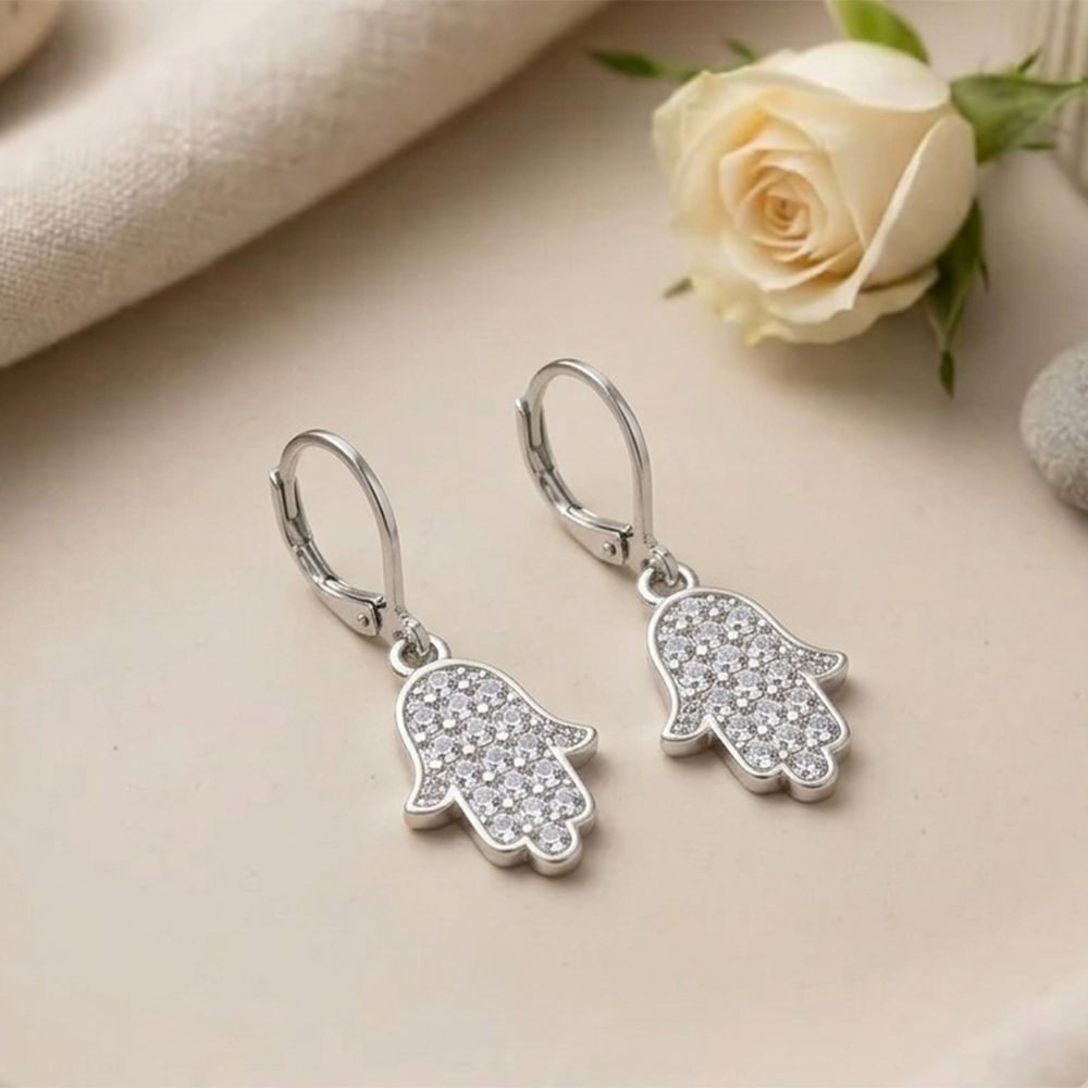 Urthn Silver Plated Austrian Stone Hamsa Shape Hoop Earrings for Women