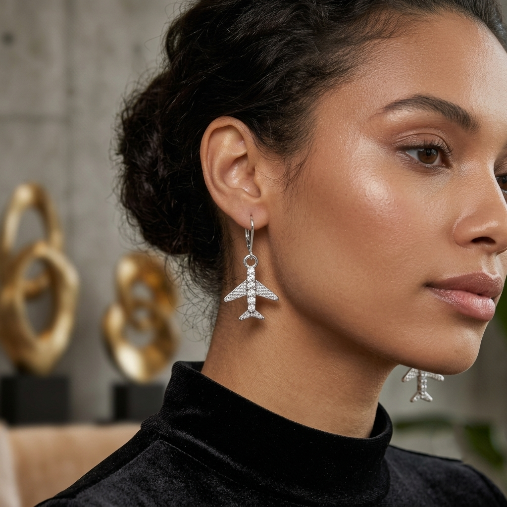 Urthn Silver Plated Austrian Stone Airplane Shape Hoop Earrings for Women(Pack Of 6)